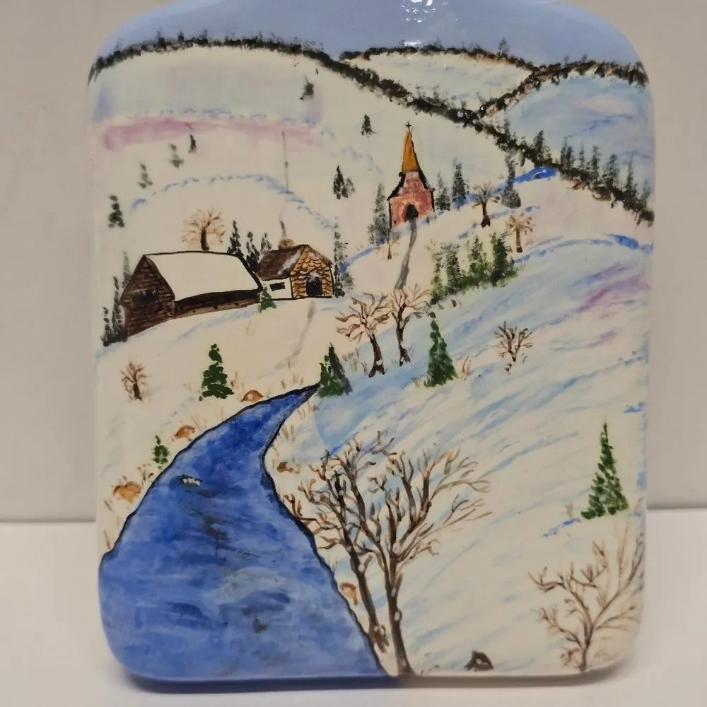 Vintage Handpainted Ceramic Cutting Board Wall Hanging Winter Christmas Decor